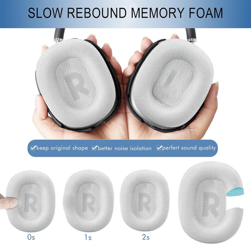 GEVO Upgraded Ear Cushions Replacement Earpads for Apple AirPods Max Headphones, Protein Leather Ear Pads Ear Covers Cups with Memory Foam and Magnet for AirPods Max (Silver) - Image 5